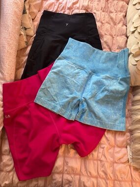 Women’s High-Waist Black, Magenta and Light Blue Workout Shorts - Multi-Pack